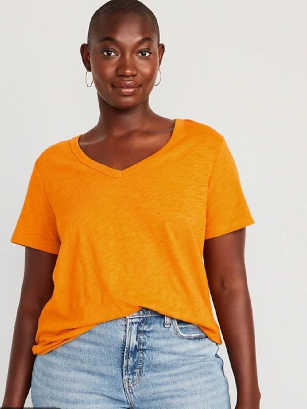 J. Crew Slub Cotton V-Neck Short Sleeve T-Shirt Orange Women's Size L